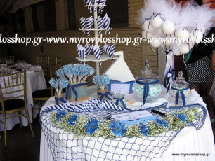 Τραπέζι Βιβλίου Ευχών με Κεράσματα και Γλυκά - Candy Bar, οργάνωση και διακόσμηση βάπτισης ΜΥΡΟΒΟΛΟΣ, θέμα θαλασσινό στο κτήμα Νικολέλη