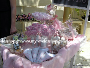 Τραπέζι Βιβλίου Ευχών με Κεράσματα και Γλυκά - Candy Bar, οργάνωση και διακόσμηση βάπτισης ΜΥΡΟΒΟΛΟΣ στην Παναγία Κανάλλα