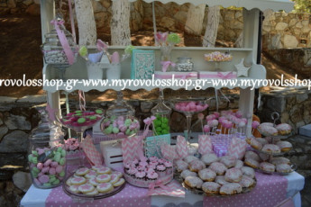Candy Bar and Lemonade Bar, Τραπέζι Βιβλίου Ευχών, Παρουσίαση Μπομπονιέρων Βάπτισης, κεράσματα και γλυκά βάπτισης, Οργάνωση από το κατάστημά μας ΜΥΡΟΒΟΛΟΣ, Γενέσιο της Θεοτόκου Εκάλη