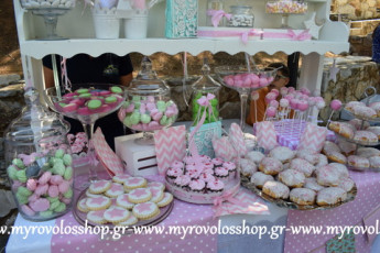 Candy Bar and Lemonade Bar, Τραπέζι Βιβλίου Ευχών, Παρουσίαση Μπομπονιέρων Βάπτισης, κεράσματα και γλυκά βάπτισης, Οργάνωση από το κατάστημά μας ΜΥΡΟΒΟΛΟΣ, Γενέσιο της Θεοτόκου Εκάλη