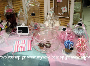 Candy Bar and Lemonade Bar, Τραπέζι Βιβλίου Ευχών, Παρουσίαση Μπομπονιέρων Βάπτισης, κεράσματα και γλυκά βάπτισης, Οργάνωση από το κατάστημά μας ΜΥΡΟΒΟΛΟΣ,