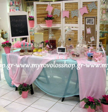 Candy Bar and Lemonade Bar, Τραπέζι Βιβλίου Ευχών, Παρουσίαση Μπομπονιέρων Βάπτισης, κεράσματα και γλυκά βάπτισης, Οργάνωση από το κατάστημά μας ΜΥΡΟΒΟΛΟΣ,