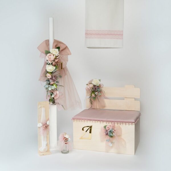 Set Βάπτισης Κοριτσιού θέμα Rose Bench SET-KE418